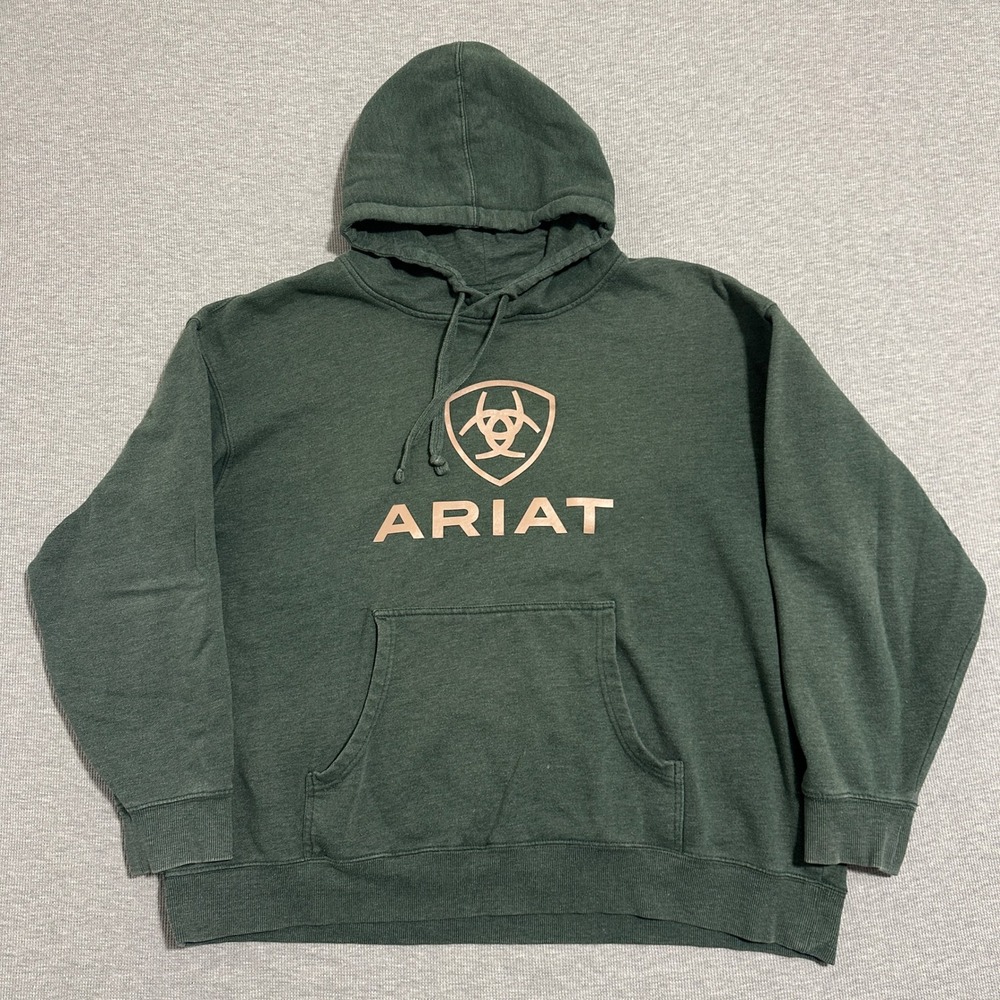Ariat Graphic Logo Pullover Hoodie Sweatshirt Green Mens Size XXL 10024799